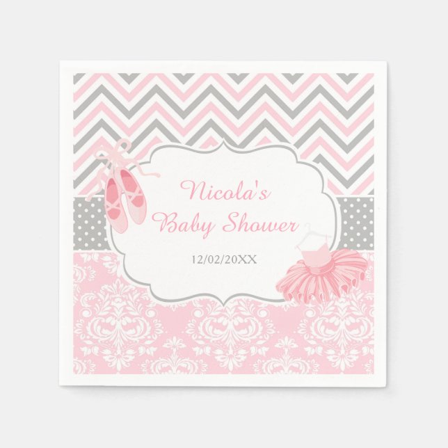 Pink & Grey Chevron Ballerina Baby Shower Napkin (Front)