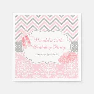 Pink & Grey Chevron Ballerina Birthday Napkin