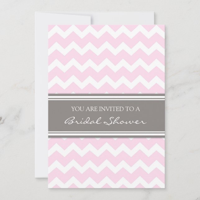 Pink Grey Chevron Bridal Shower Invitation Cards (Front)