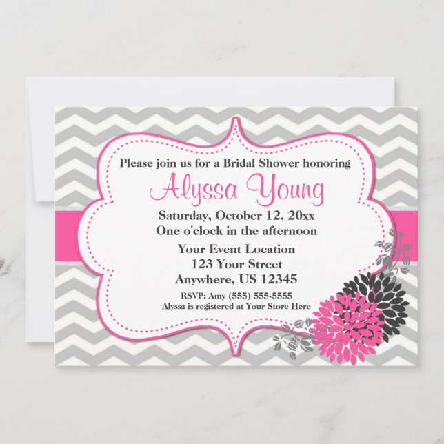 Pink Grey Chevron Invitation (Front)