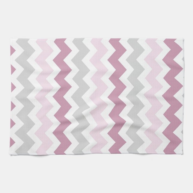 Pink Grey Chevron Kitchen Cloth Towel (Horizontal)