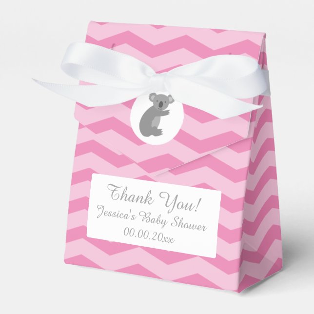 Pink grey chevron koala bear baby shower favour bo box (Front Side)