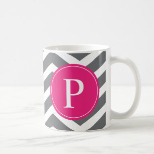 Pink Grey Chevron Monogram Coffee Mug