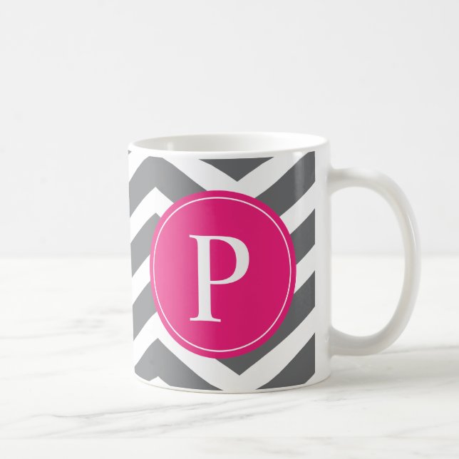 Pink Grey Chevron Monogram Coffee Mug (Right)
