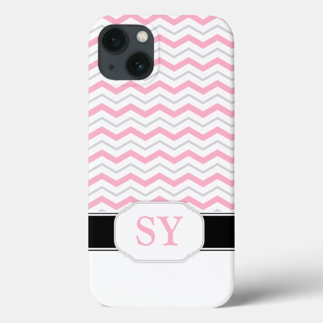 Pink & Grey Chevron Monogram iPad 2/3/4 Case (Back)