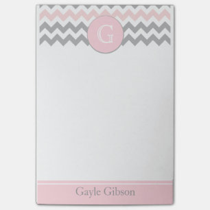 Pink Grey Chevron Monogram Post-it® Notes