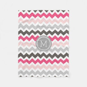 Pink Grey Chevron Pattern Monogram Blanket
