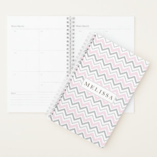 Pink & Grey Chevron Pattern Weekly Monthly Planner
