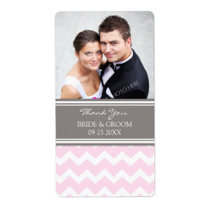 Pink Grey Chevron Photo Wedding Labels
