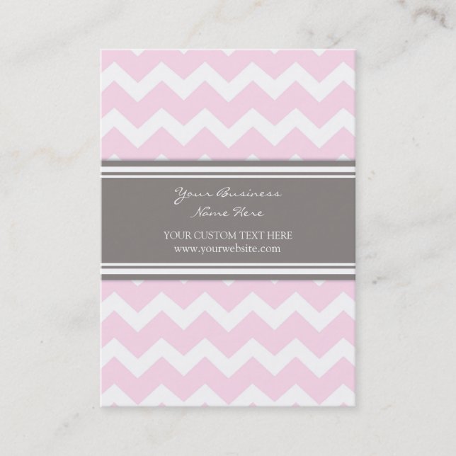Pink Grey Chevron Retro Business Cards (Front)