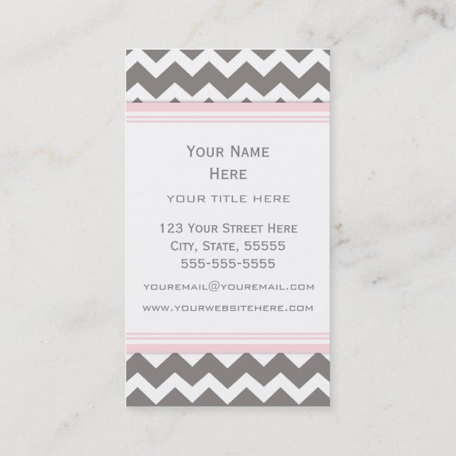 Pink Grey Chevron Retro Business Cards (Back)