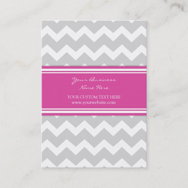 Pink Grey Chevron Retro Business Cards (Front)