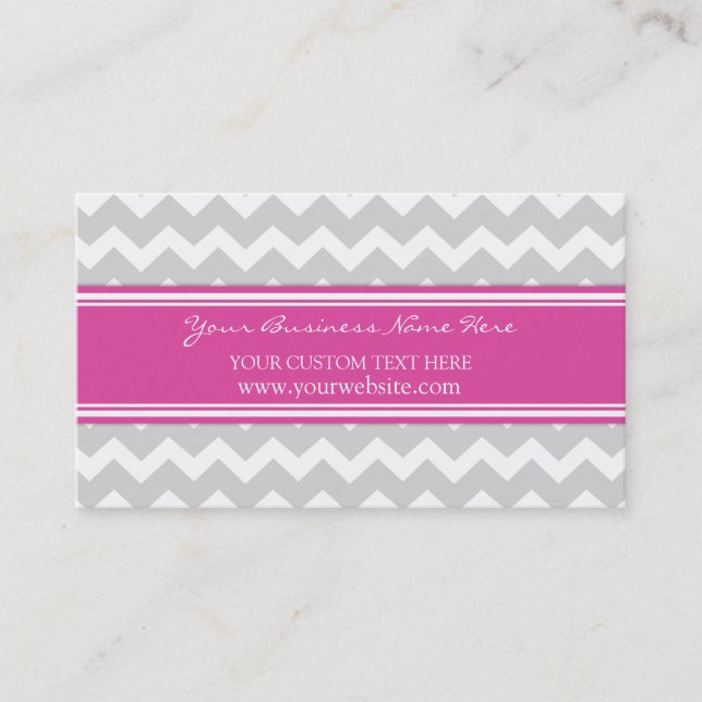 Pink Grey Chevron Retro Business Cards (Front)