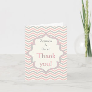 Pink, grey chevron zigzag wedding Thank You photo