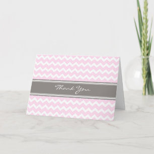 Pink Grey Chevrons Baby Shower Thank You Card
