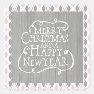 Pink, Grey Christmas and New Year Square Sticker