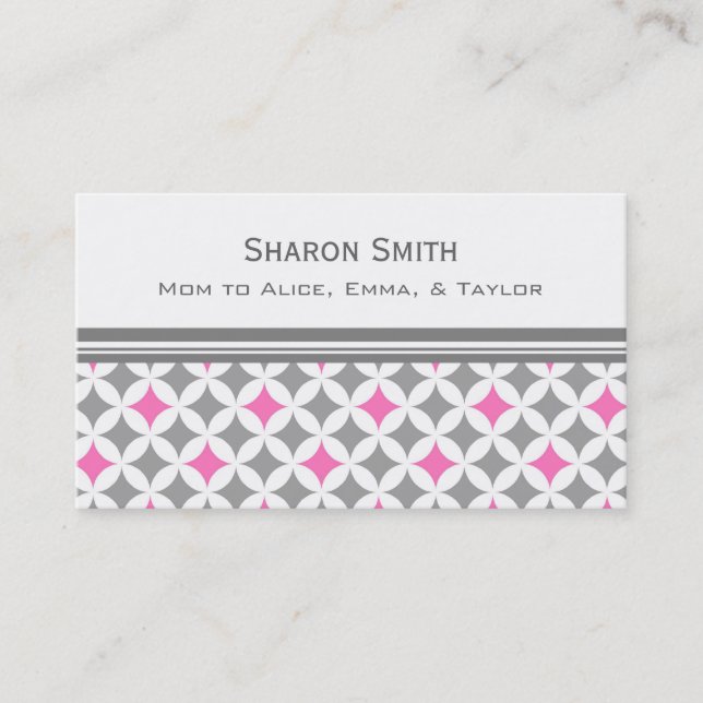 Pink Grey Circles Pattern Mum Calling Cards (Front)