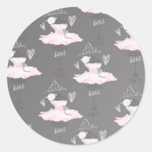 Pink & Grey Couture Ballerina Birthday Party Classic Round Sticker
