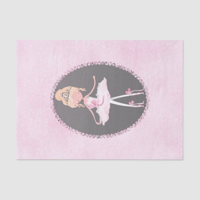 Pink & Grey Couture Ballerina Birthday Party Tissue Paper (Front)