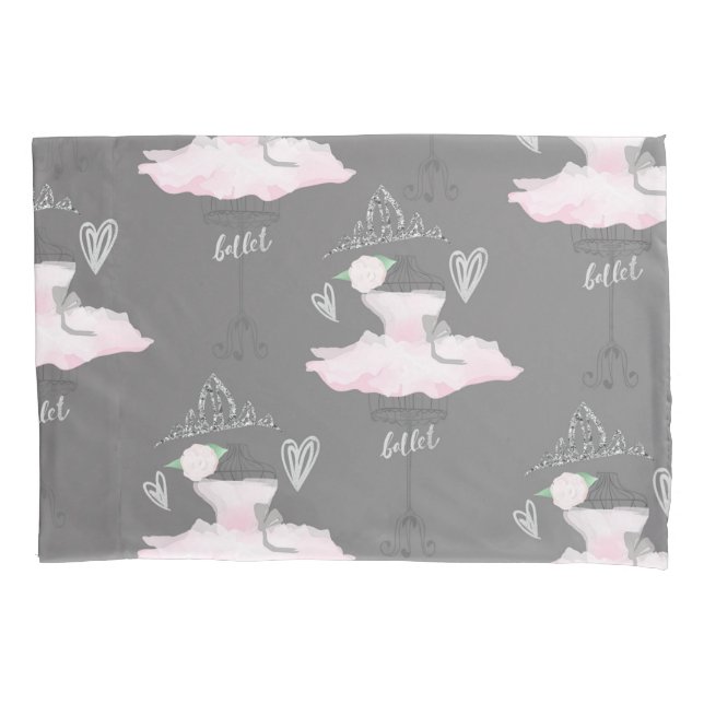 Pink & Grey Couture Ballerina Girls Bedroom Pillowcase (Front)