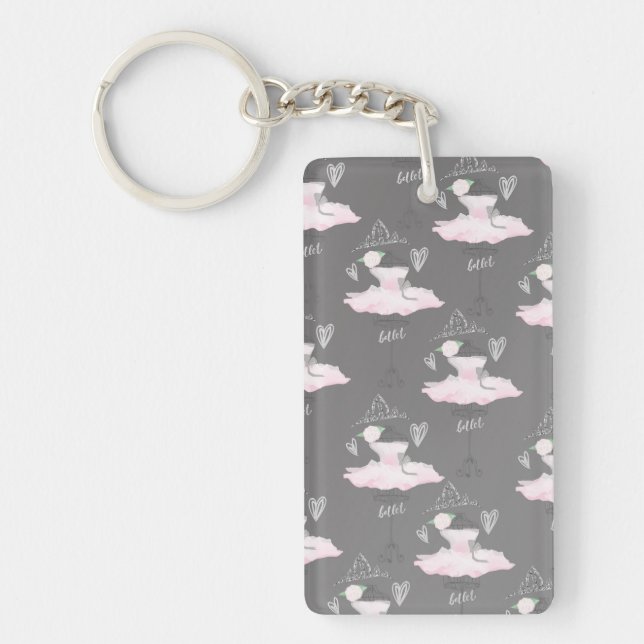 Pink & Grey Couture Ballerina Girls Chic Key Ring (Front)