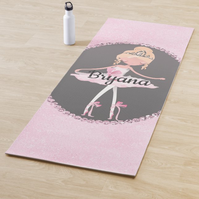 Pink & Grey Couture Ballerina Girls Personalised Yoga Mat (In Situ)