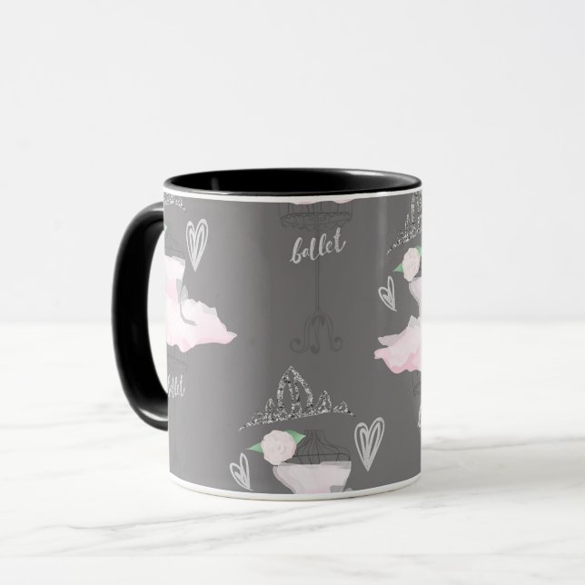 Pink & Grey Couture Ballerina Girls Whimsical Chic Mug (Front Left)