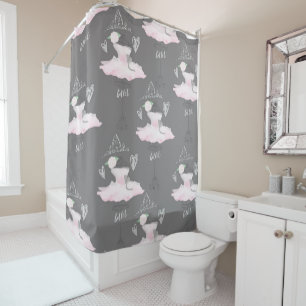 Pink & Grey Couture Ballerina Girls Whimsical Chic Shower Curtain