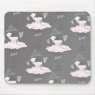Pink & Grey Couture Ballerina Girls Whimsical Cute Mouse Pad