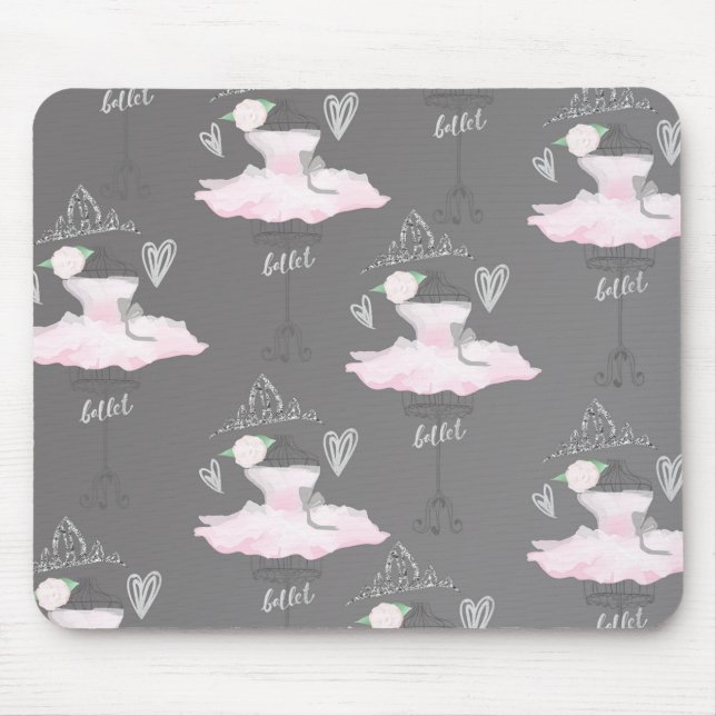 Pink & Grey Couture Ballerina Girls Whimsical Cute Mouse Pad (Front)