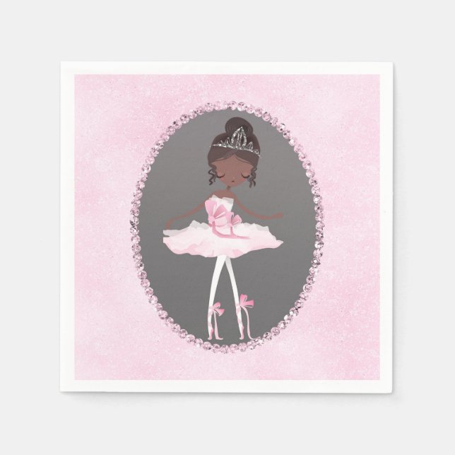 Pink & Grey Couture Dark Ballerina Birthday Party Napkin (Front)