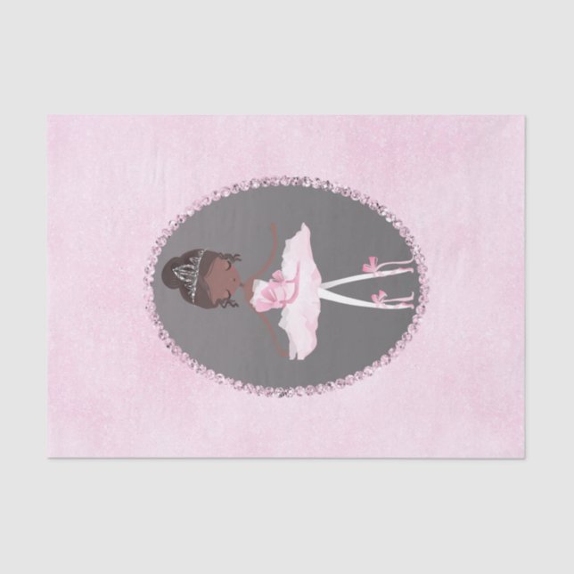 Pink & Grey Couture Dark Ballerina Birthday Party Tissue Paper (Front)