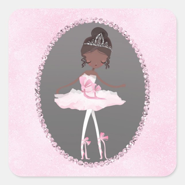 Pink Grey Couture Ethnic Ballerina Birthday Party Square Sticker (Front)
