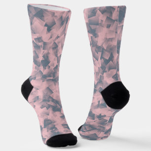Pink Grey Cubism Pattern Socks