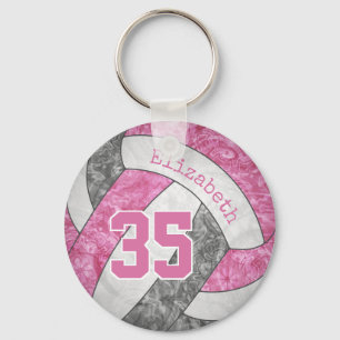 pink grey custom jersey number girly volleyball key ring