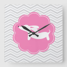 Pink & Grey Dachshund Doxie Nursery Wall Clock
