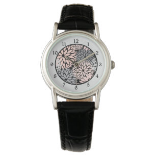 Pink Grey Dahlia Floral Pattern Watch