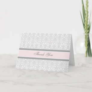 Pink Grey Damask Baby Shower Thank You Card