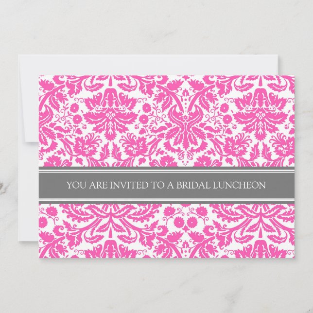 Pink Grey Damask Bridal Lunch Invitation (Front)
