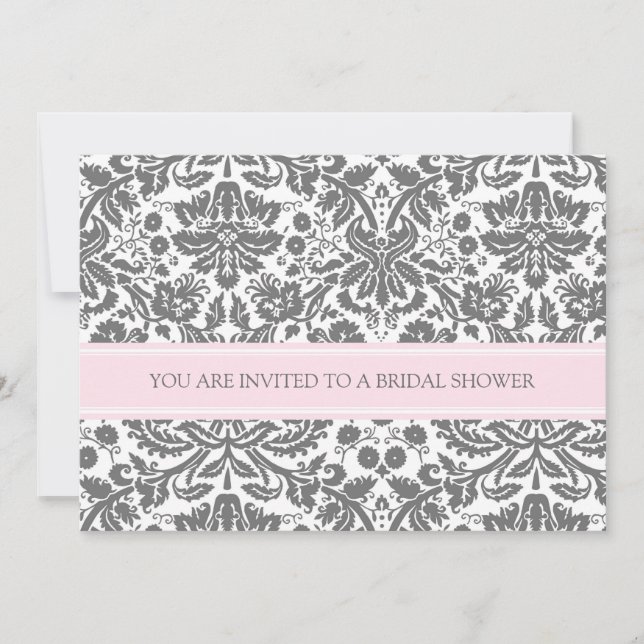Pink Grey Damask Bridal Shower Invitation (Front)