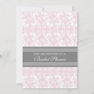 Pink Grey Damask Bridal Shower Invitation Cards