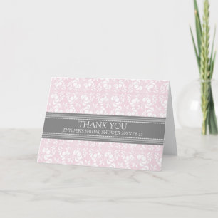 Pink Grey Damask Bridal Shower Thank You Card