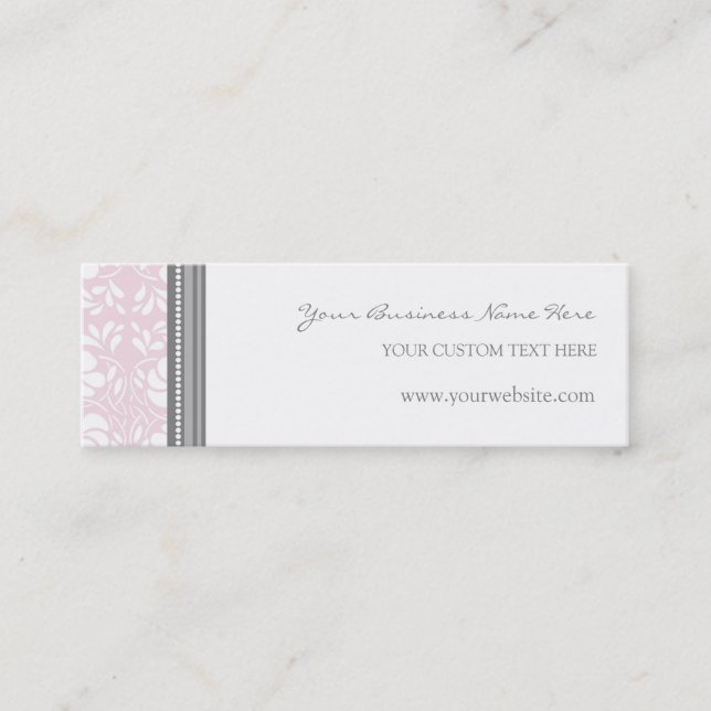 Pink Grey Damask Business Cards (Front)