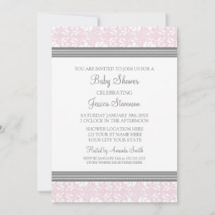 Pink Grey Damask Custom Baby Shower Invitations