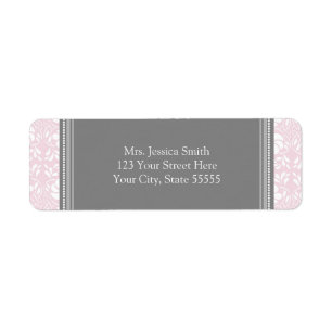 Pink Grey Damask Custom Return Address Labels