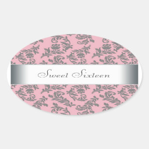 Pink Grey Damask Envelope Seal Party Label