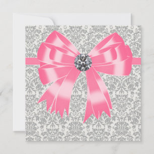 Pink Grey Damask Party Invitation Template