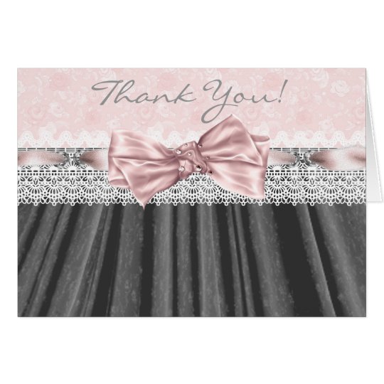 Pink Grey Damask Pink Grey Thank You Cards