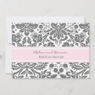 Pink Grey Damask Rehearsal Dinner Party Invitation
