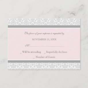 Pink Grey Damask RSVP Wedding Card